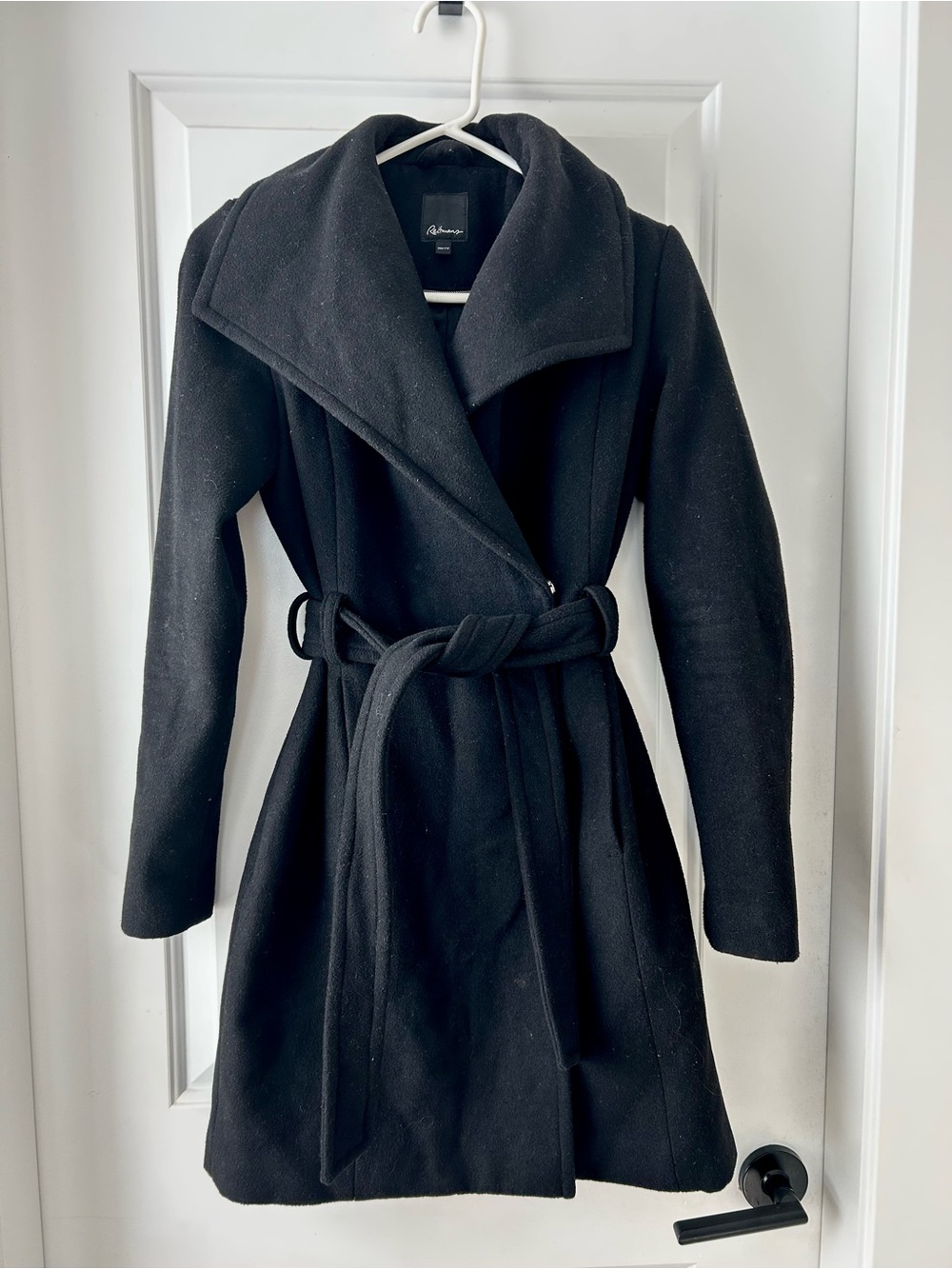 Reitmans Black Belted Wool-Blend Wrap Coat